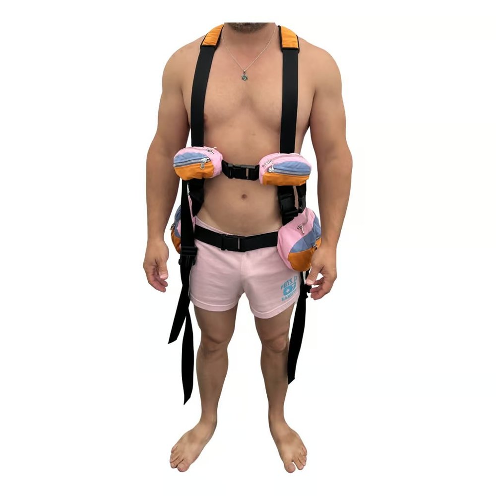 Multi-Pocket Pink Colorblock Chest Harness Bag